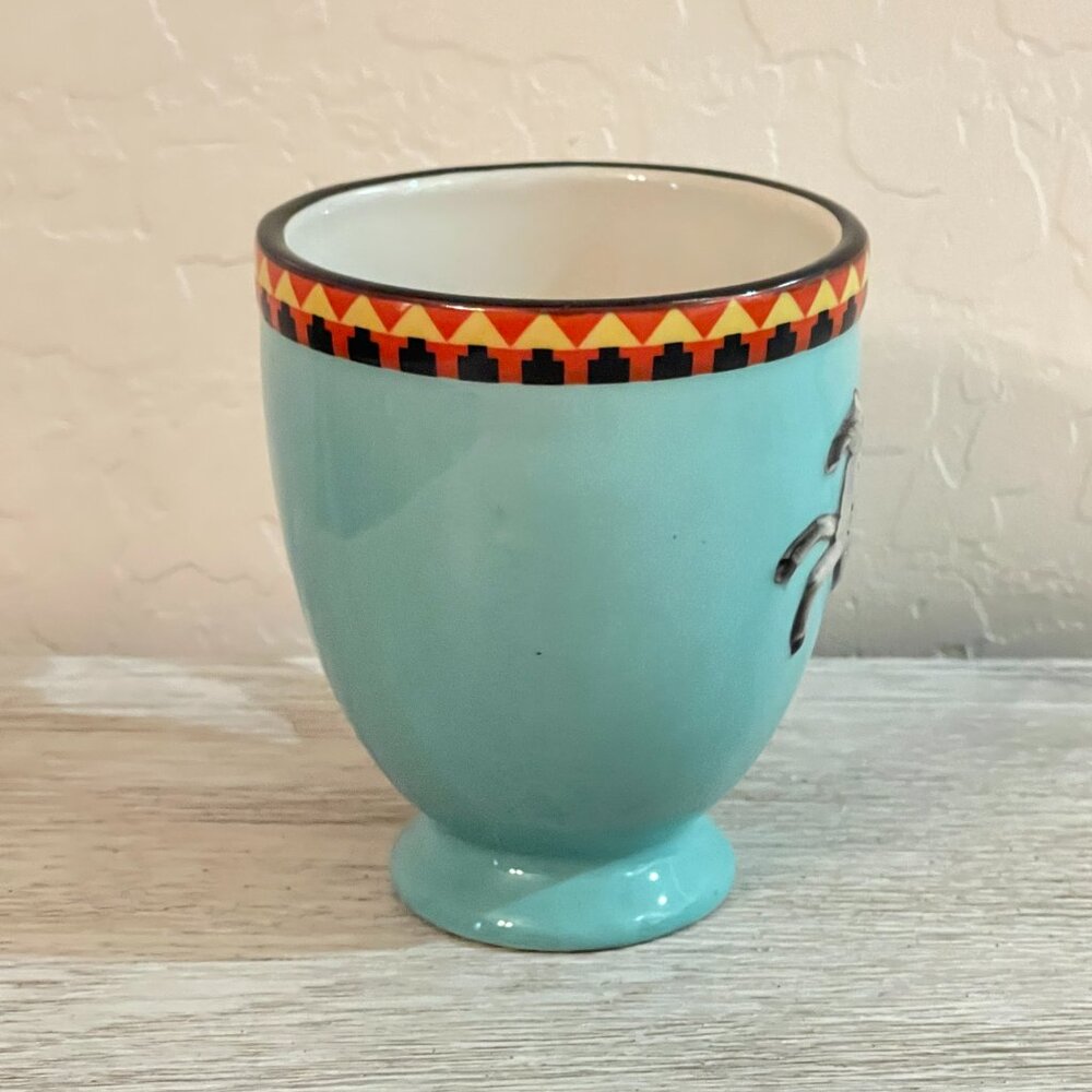 Cracker Barrel Mug Cup Blue Horse Pony Rope Handle Western Southwest Stoneware - Picture 2 of 6